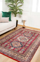 Claret Red and Navy Blue Classic Living Room Rug - Polyester Digital Print
