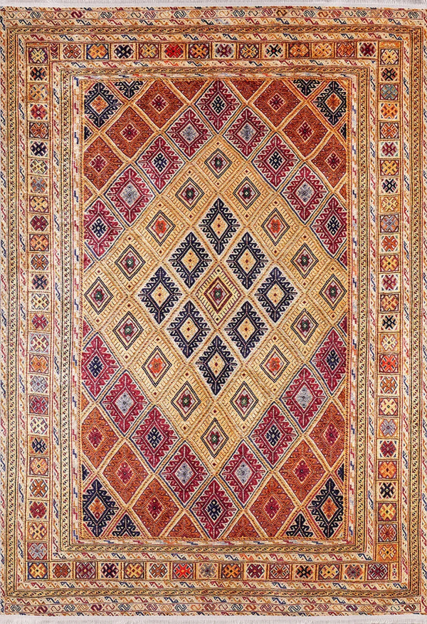 Etnik Geometrik Halı - Yıkanabilir - Kaymaz Taban - Pati Dostu