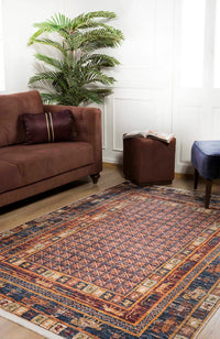 Navy, Red and Mustard Geometric Area Rug