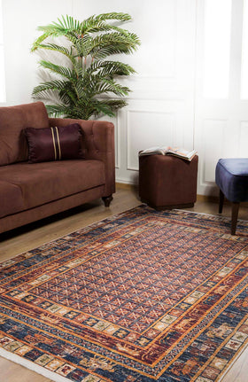 Klasik Desenli Modern Halı - Yıkanabilir - Kaymaz Taban - Pati Dostu
