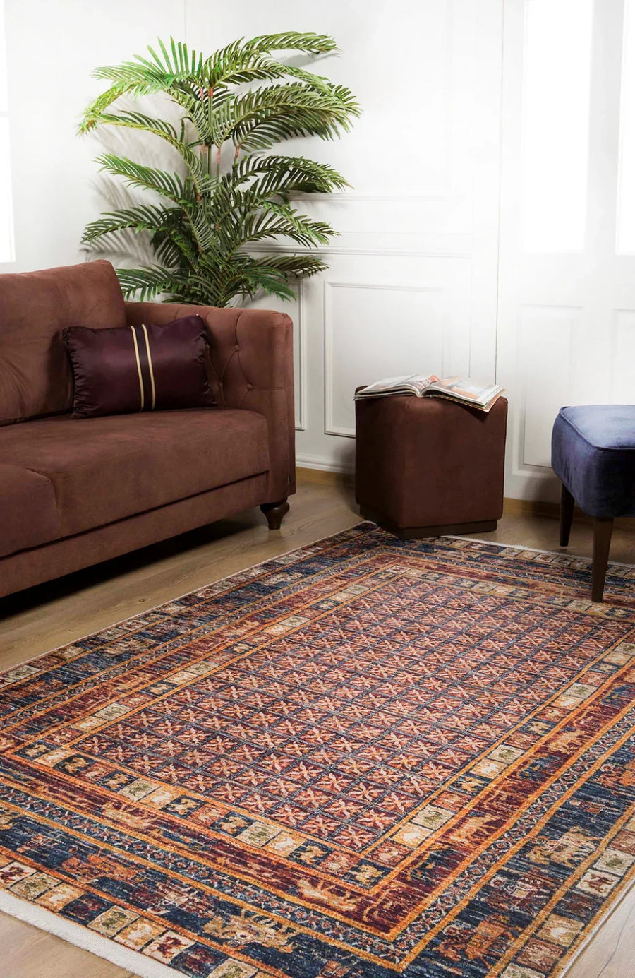 Klasik Desenli Modern Halı - Yıkanabilir - Kaymaz Taban - Pati Dostu