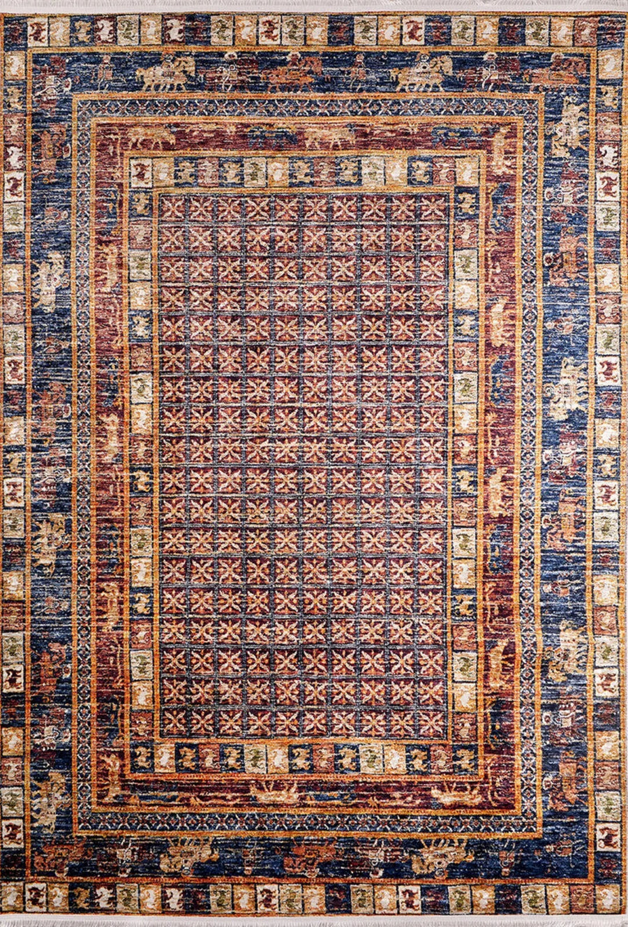 Lacivert Kırmızı Geometrik Desenli Dijital Baskı Halı – görsel 2