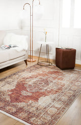 Brown Medallion Living Room Rug - Polyester Vintage