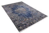 Navy Blue Distressed Medallion Living Room Rug - Polyester Digital Print