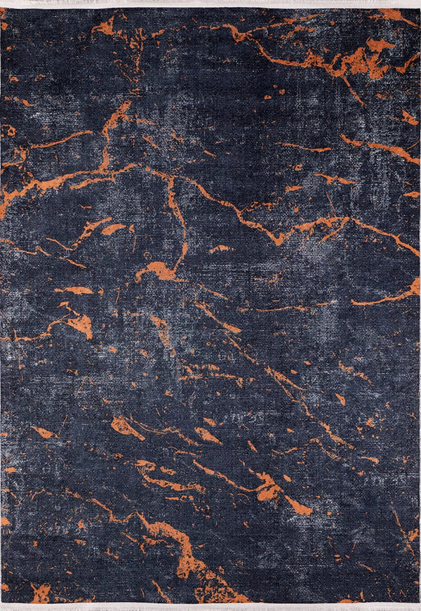 Antrasit Mermer Desenli Modern Halı - Yıkanabilir - Kaymaz Taban - Pati Dostu