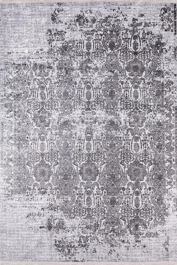 Beyaz Gri Eskitme Modern Halı - Yıkanabilir - Kaymaz Taban - Pati Dostu