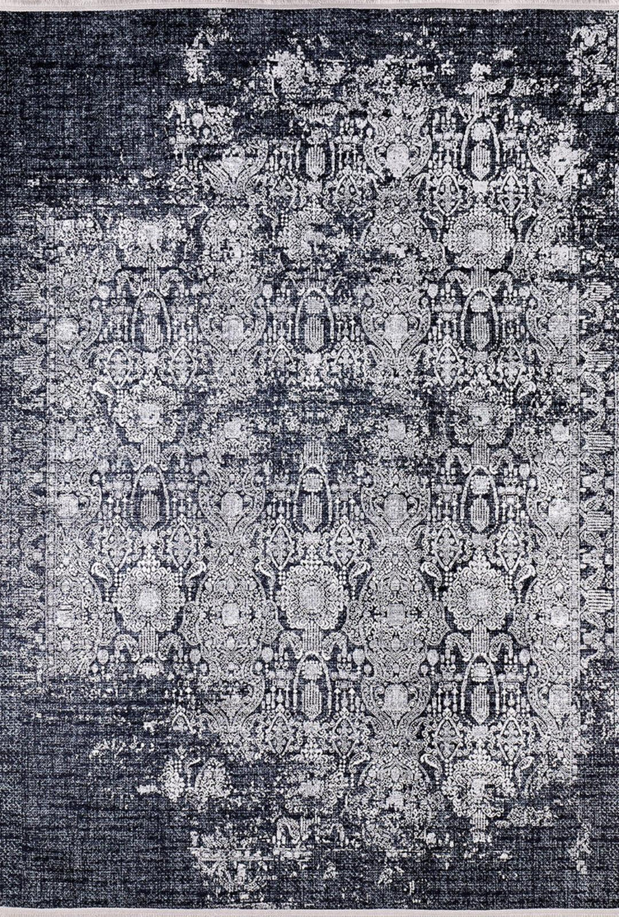 Grey and White Distressed Area Rug, Washable – in the living room