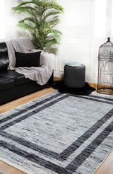 Gray Black Modern Living Room Rug Striped frame - Polyester