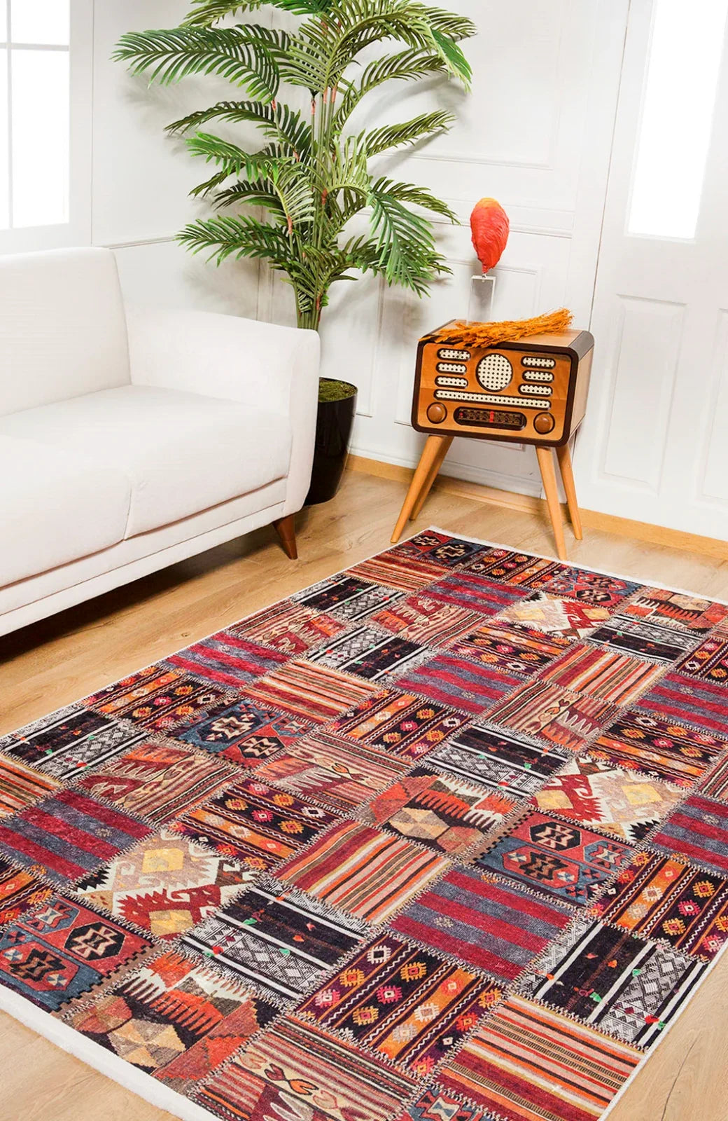 Renkli Geometrik Modern Halı - Yıkanabilir - Kaymaz Taban - Pati Dostu