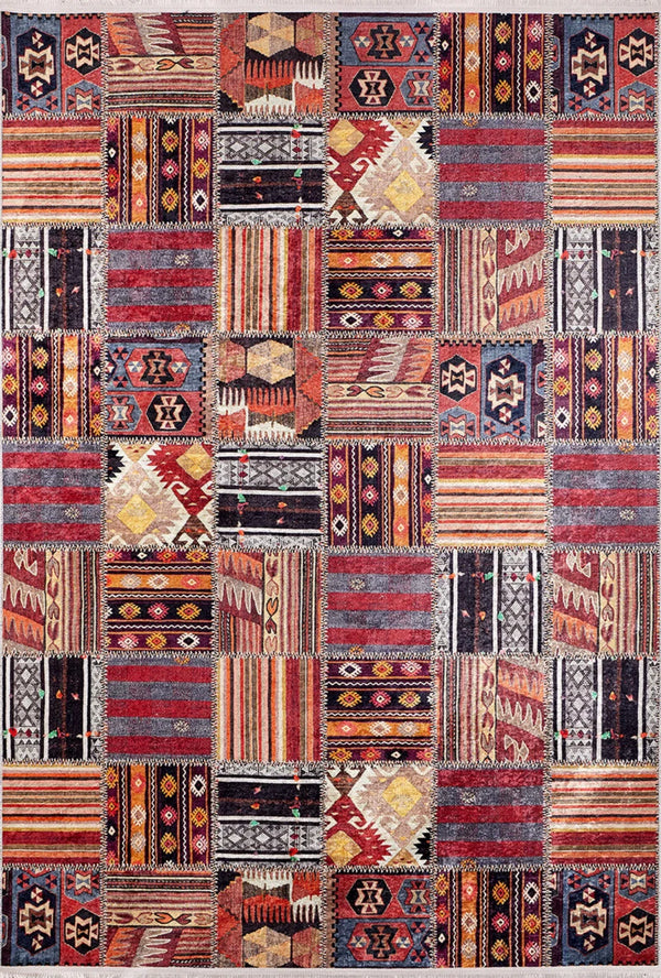 Renkli Geometrik Modern Halı - Yıkanabilir - Kaymaz Taban - Pati Dostu