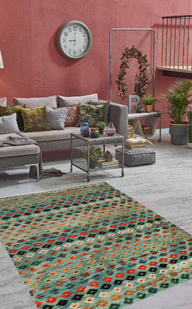 Etnik Modern Halı - Yıkanabilir - Kaymaz Taban - Pati Dostu