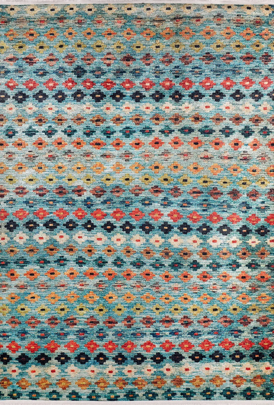 Turquoise Ethnic Geometric Area Rug – image 2