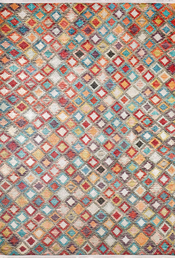 Mavi Baklava Geometrik Halı - Yıkanabilir - Kaymaz Taban - Pati Dostu