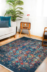 Navy Orange Distressed Living Room Rug - Polyester