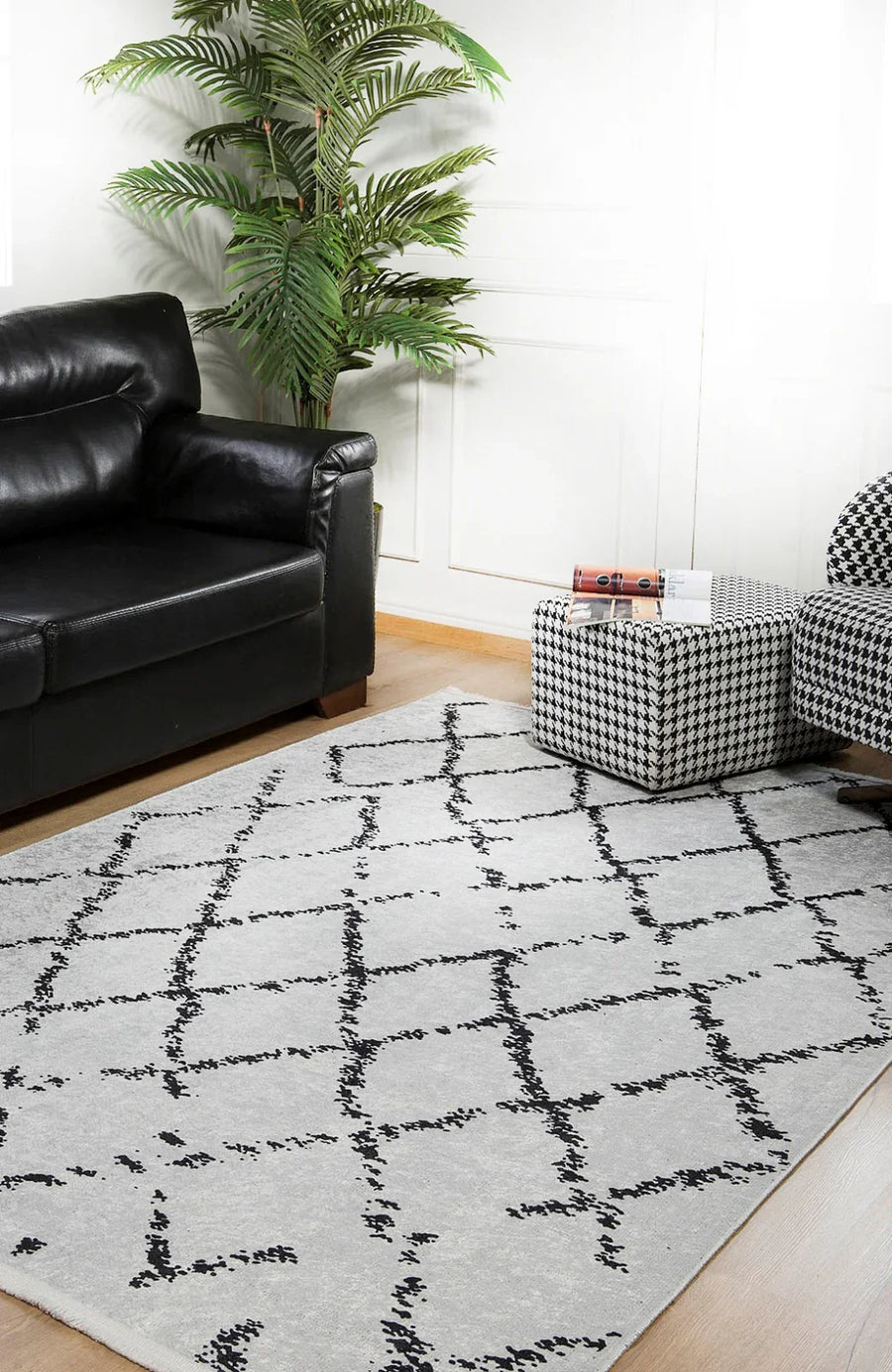 Krem Baklava Desenli Minimalist Halı - Yıkanabilir - Kaymaz Taban - Pati Dostu