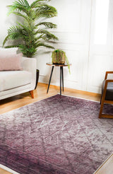 Burgundy Purple Distressed Living Room Rug - Polyester