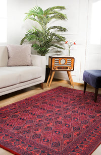Klasik Kırmızı Lacivert Geometrik Desenli Dijital Baskı Halı 200x220 cm