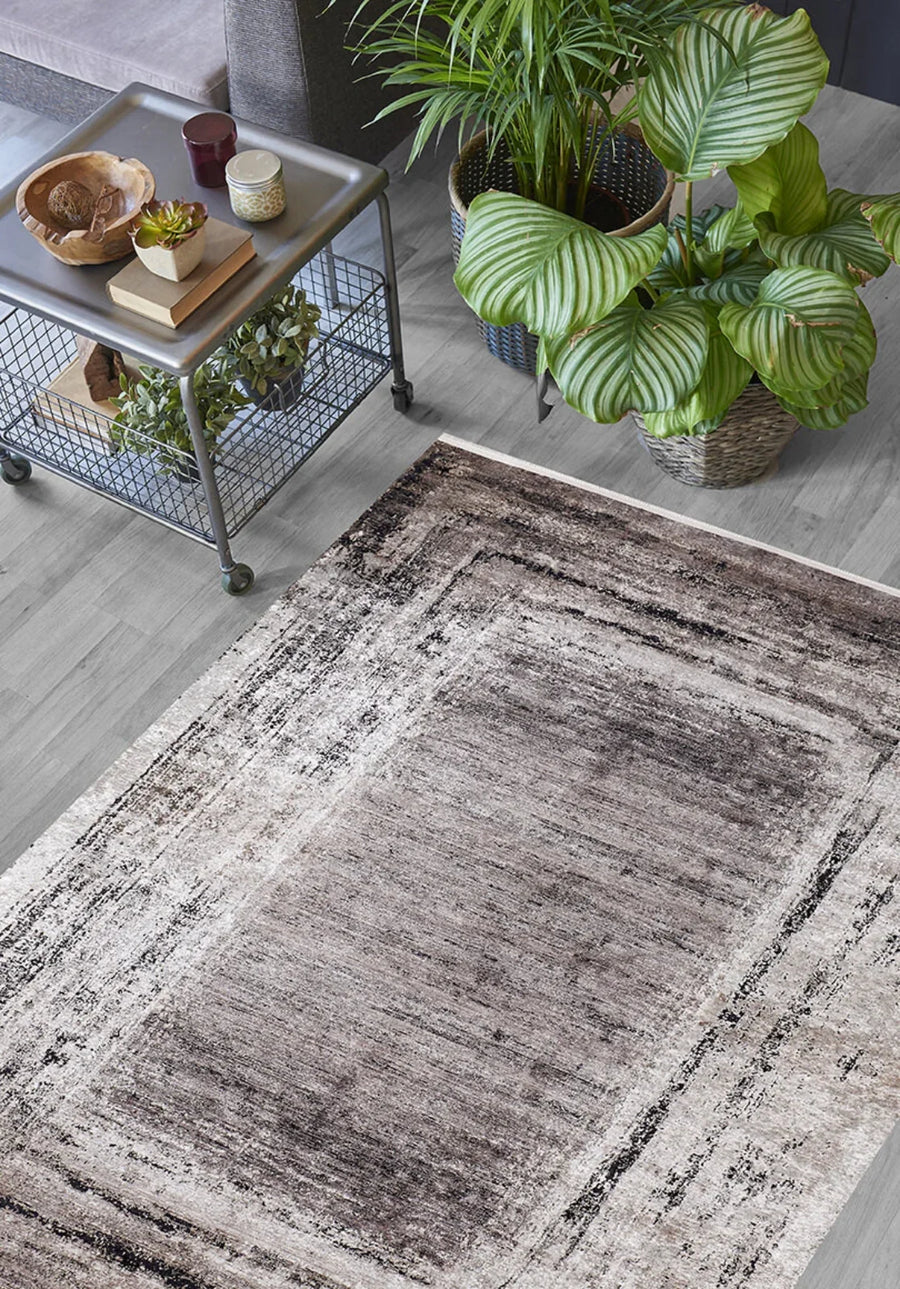 Vizon Bordürlü Modern Halı - Yıkanabilir - Kaymaz Taban - Pati Dostu