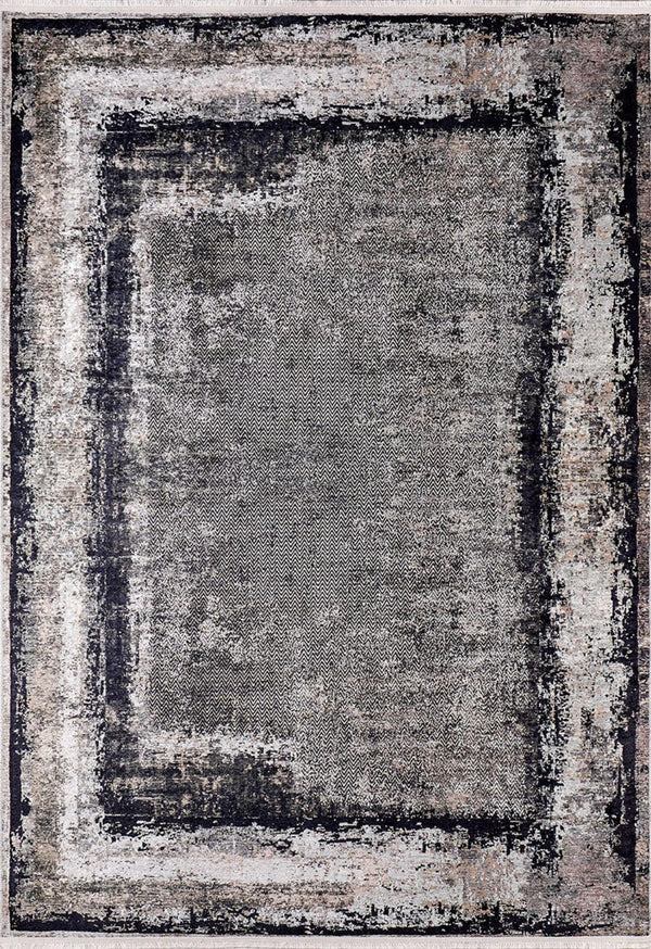 Antrasit Gri Eskitme Modern Halı - Yıkanabilir - Kaymaz Taban - Pati Dostu