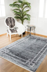 Gray Black Distressed Living Room Rug Distressed - Polyester