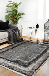 Anthracite Black Distressed Living Room Rug - Polyester