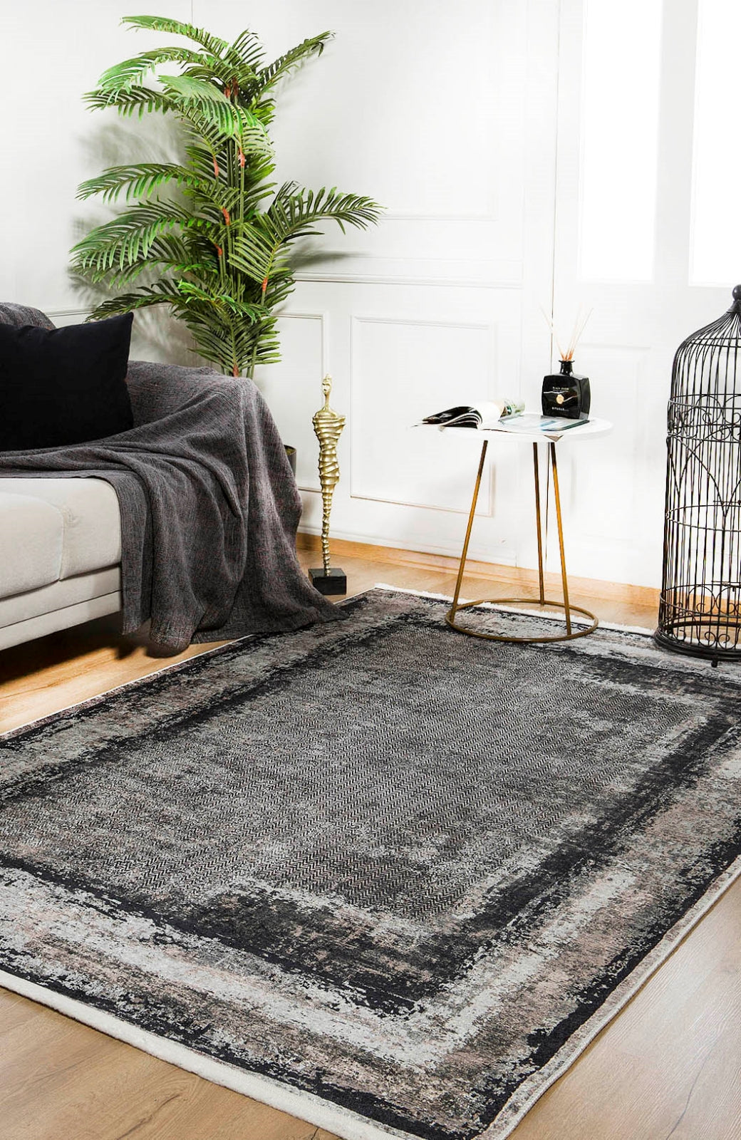 Liski Antrasit Modern Dijital Baskı Halı Halınet