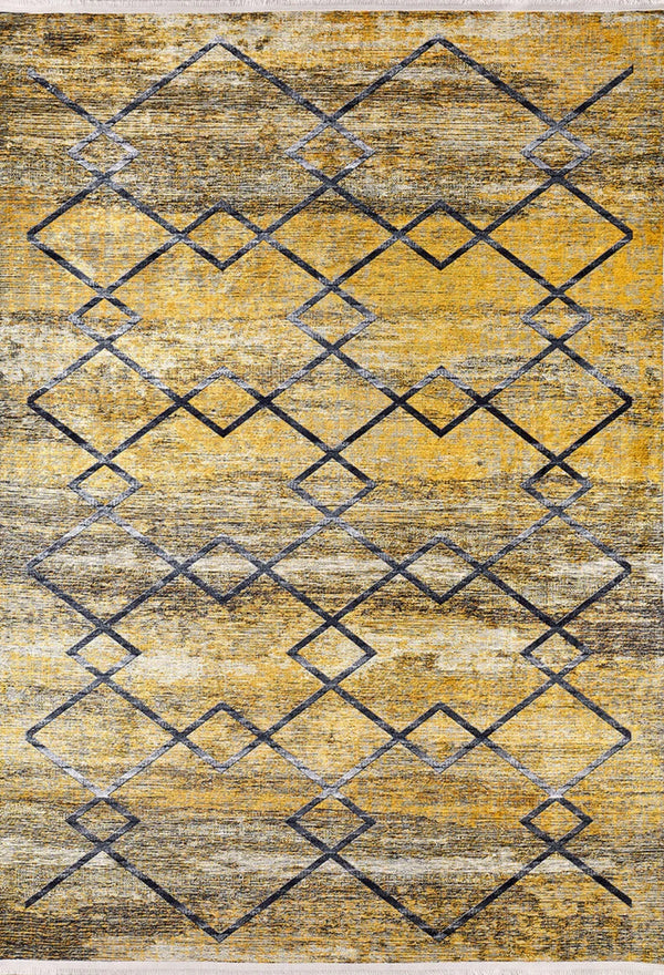 Gri Geometrik Modern Halı - Yıkanabilir - Kaymaz Taban - Pati Dostu