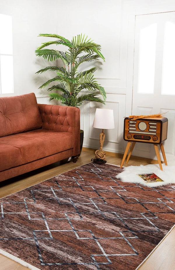 Vizon Geometrik Modern Halı - Yıkanabilir - Kaymaz Taban - Pati Dostu