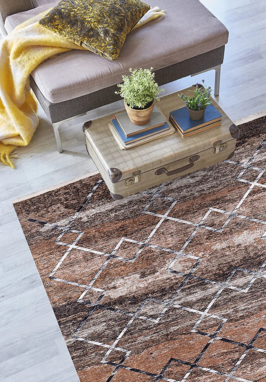 Vizon Geometrik Modern Halı - Yıkanabilir - Kaymaz Taban - Pati Dostu