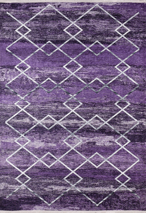 Beyaz Baklava Geometrik Halı - Yıkanabilir - Kaymaz Taban - Pati Dostu