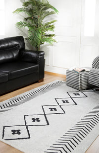 Açık Gri Siyah Modern Geometrik Salon Halısı Soyut Geometrik