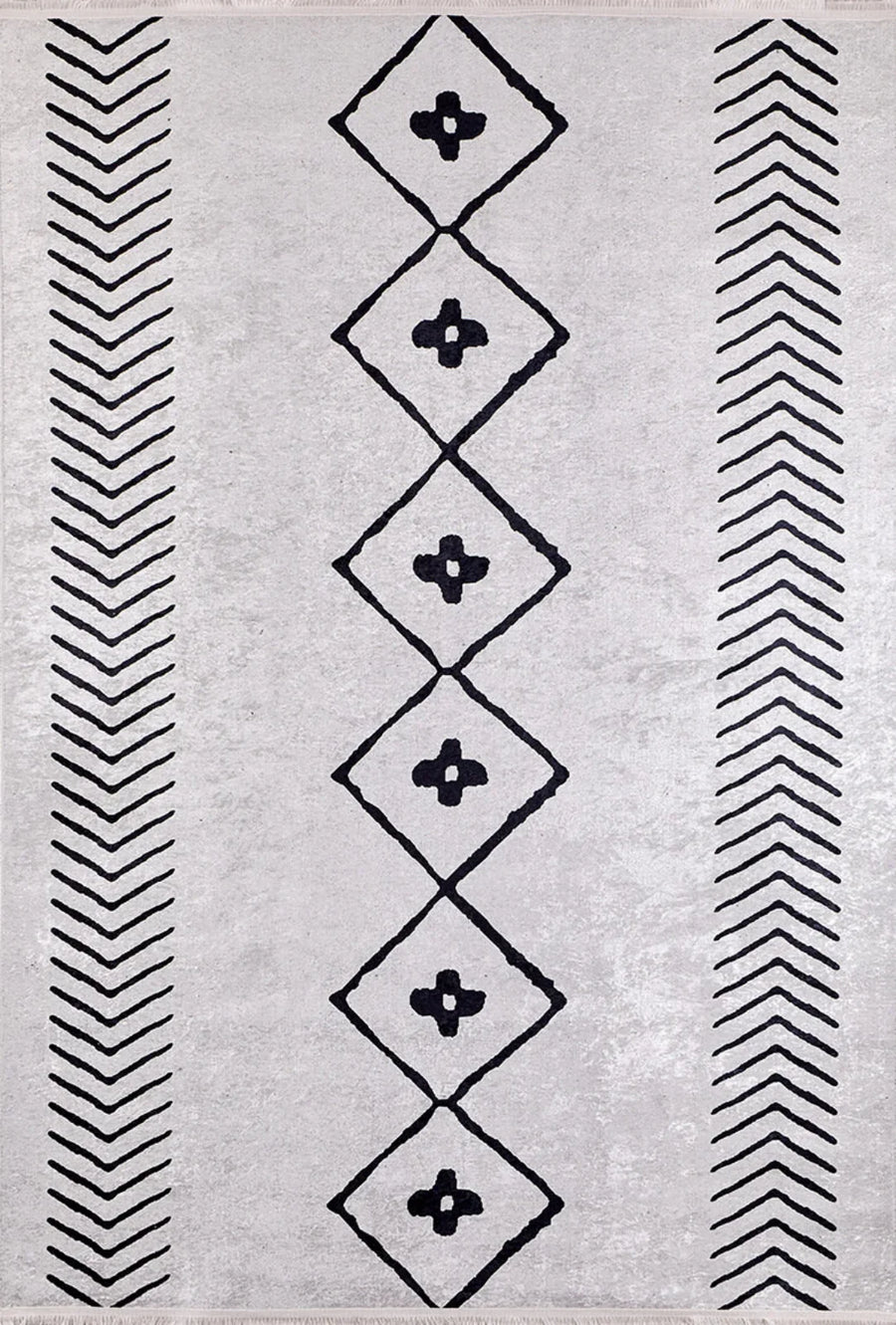 Black and White Geometric Area Rug – in the living room