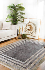 Anthracite Light Gray Modern Geometric Living Room Rug - Polyester