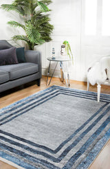 Grey Blue Modern Living Room Rug - Polyester