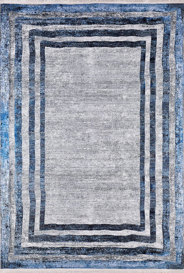 Gri Bordürlü Modern Halı - Yıkanabilir - Kaymaz Taban - Pati Dostu