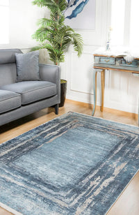 Blue and Grey Abstract Area Rug, Machine Washable