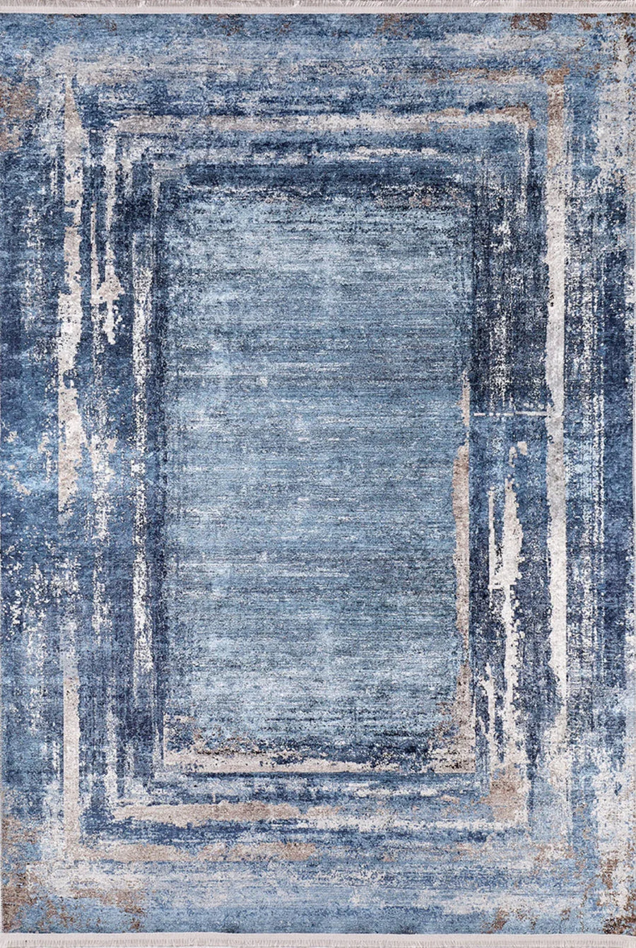 Blauer Teppich mit abstraktem Muster in Grau – Bild 2