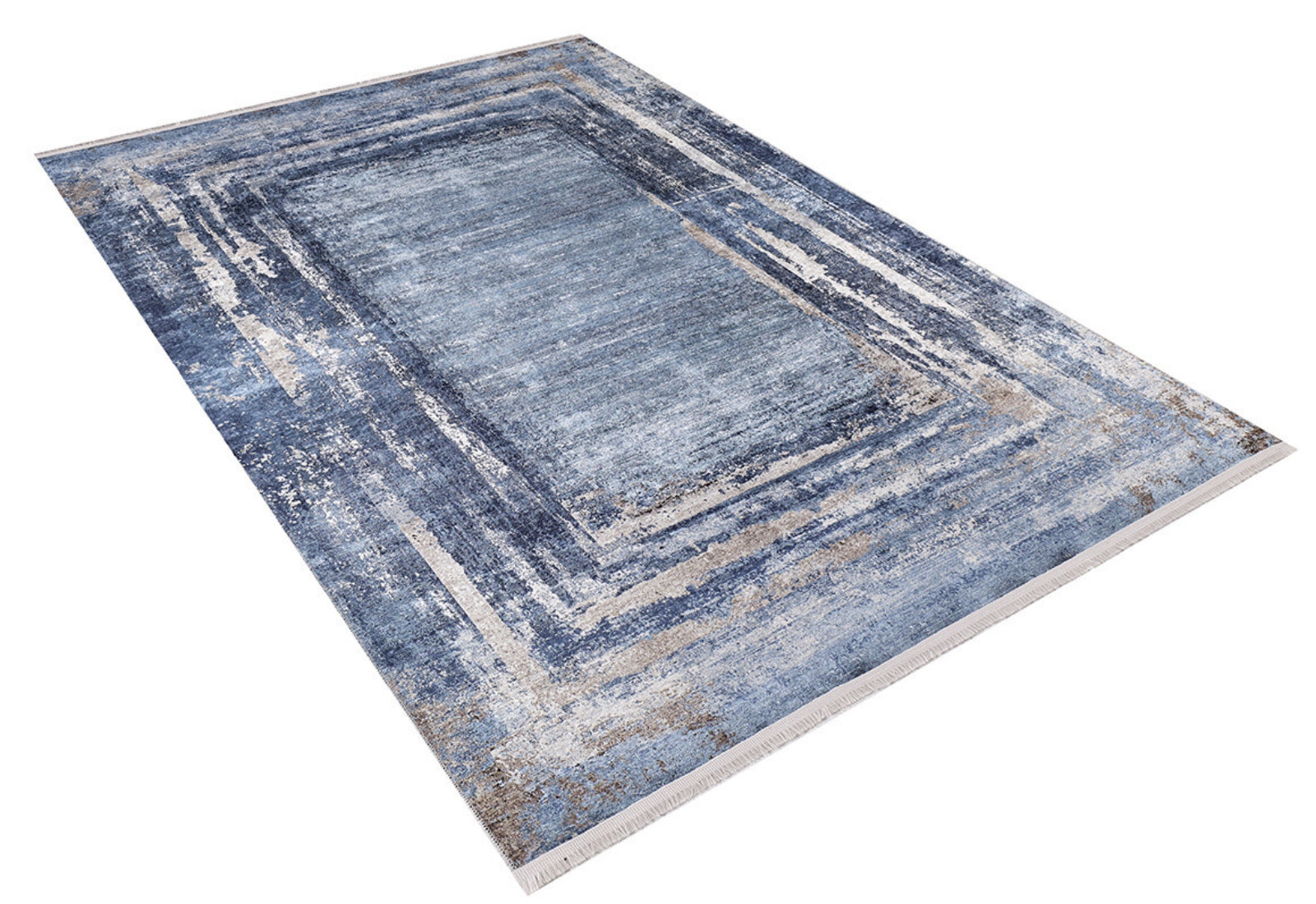 Vyazma Mavi Çerçeveli Dijital Baskı Halı Halınet