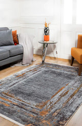 Gray Orange Vintage Decorative Rug - Polyester Rectangular
