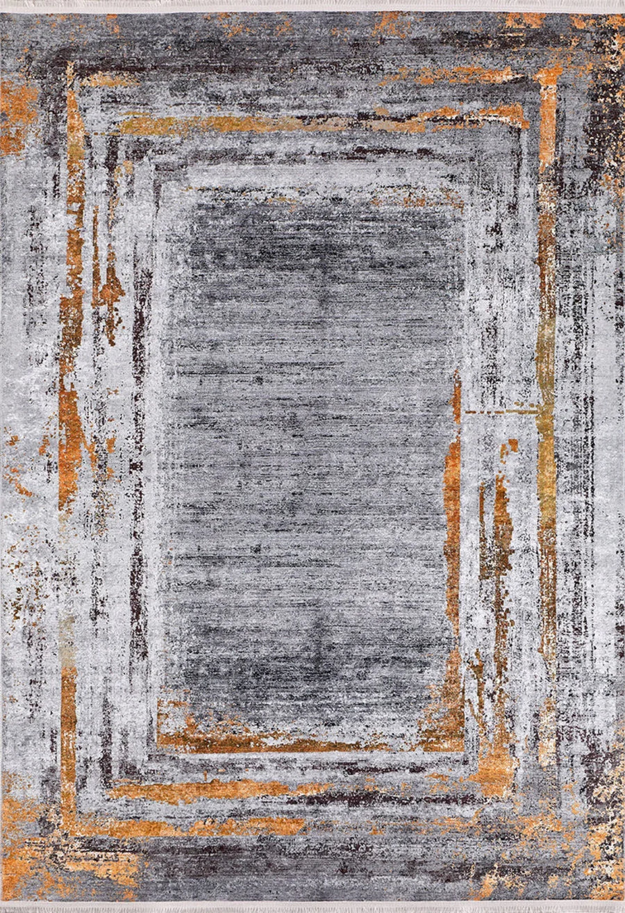 Moderner Teppich mit abstraktem Muster in Grau & Orange – andere Ansicht