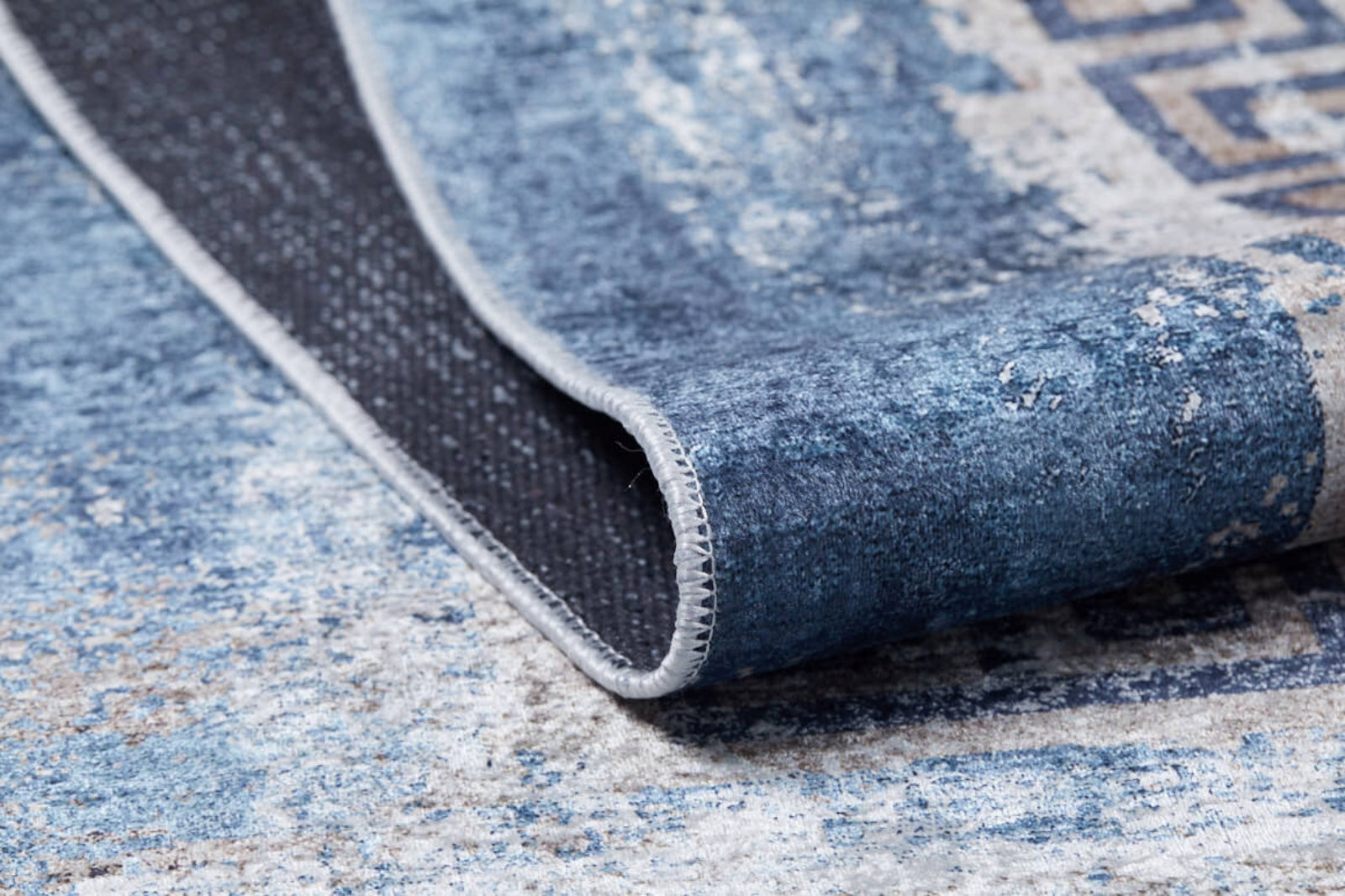 Scyokino Mavi Çerçeveli Dijital Baskı Halı Halınet