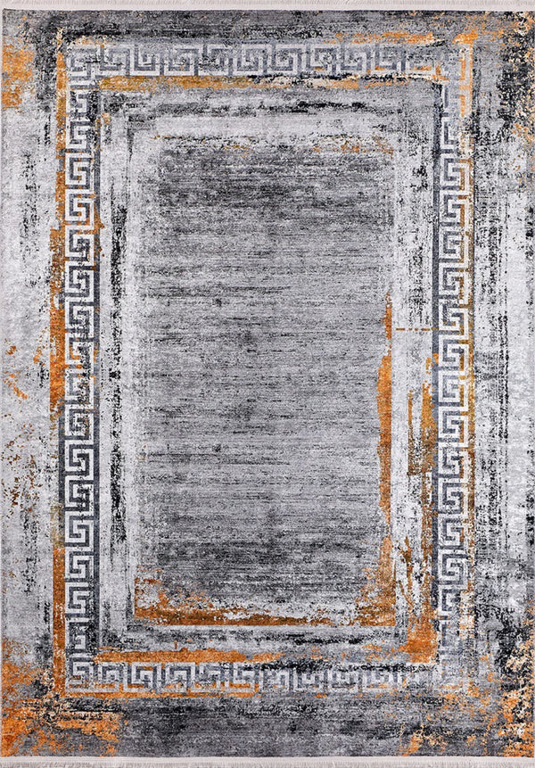 Gri Bordürlü Modern Halı - Yıkanabilir - Kaymaz Taban - Pati Dostu