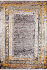 Grey Anthracite Distressed Living Room Rug Greek Key - Polyester