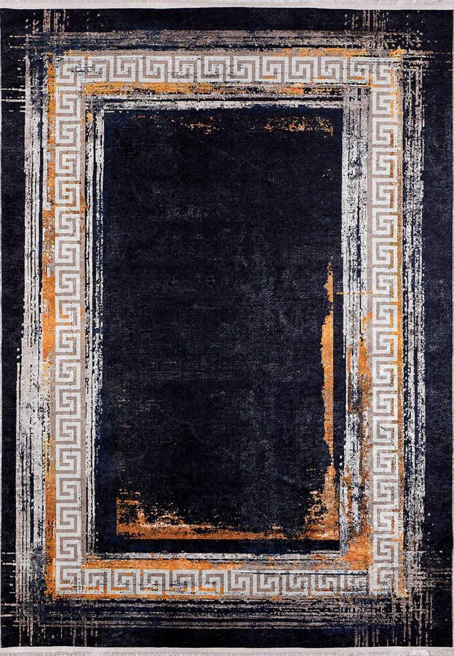 Modern Black & Orange Geometric Area Rug – image 2