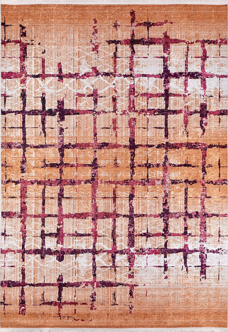 Orange and Burgundy Geometric Area Rug – in the living room