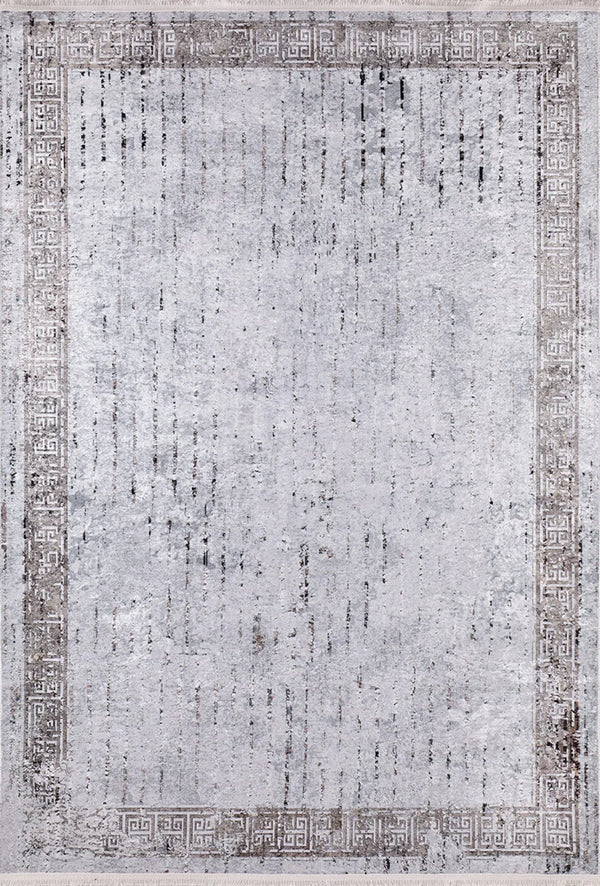 Bej Krem Bordürlü Modern Halı - Yıkanabilir - Kaymaz Taban - Pati Dostu