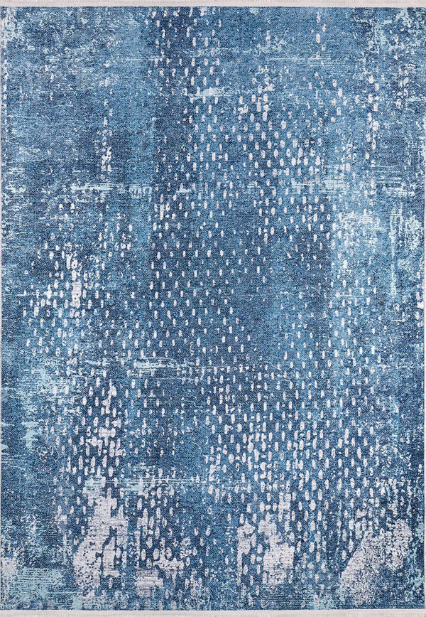 Mavi Dokulu Modern Halı - Yıkanabilir - Kaymaz Taban - Pati Dostu