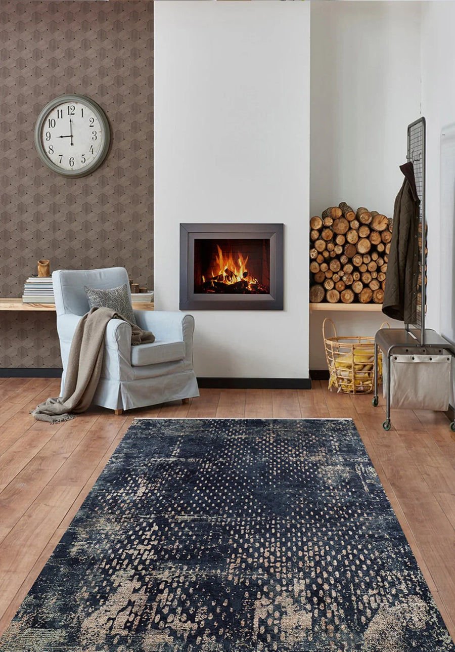 Antrasit Dokulu Modern Halı - Yıkanabilir - Kaymaz Taban - Pati Dostu