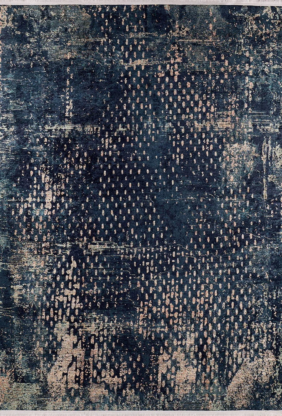 Navy Blue and Beige Abstract Distressed Area Rug – image 2
