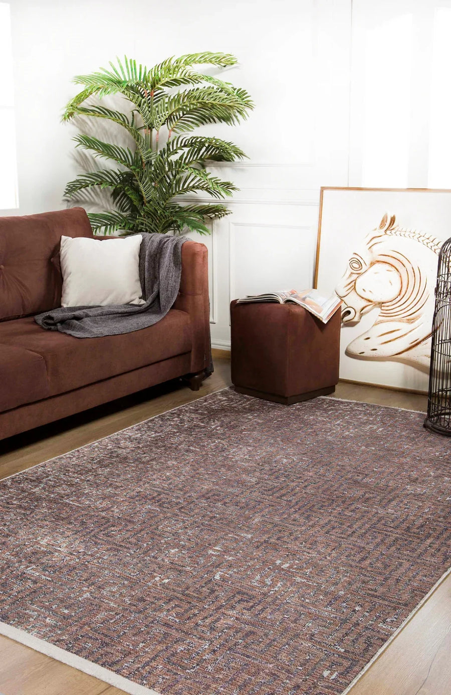 Vizon Dokulu Minimalist Halı - Yıkanabilir - Kaymaz Taban - Pati Dostu